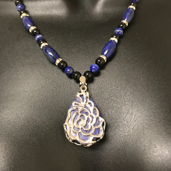 LAPIS Lazuli Teardrop Necklace Genuine Gemstones 20 inches + matching earrings - Picture 8 of 11